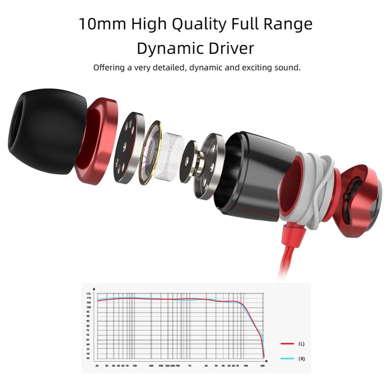 SoundMAGIC E10C Wired Earbuds with Microphone HiFi Stereo Earphones Noise Isolating in Ear Headphones Powerful Bass Tangle Free Cord Black Red - Image 4